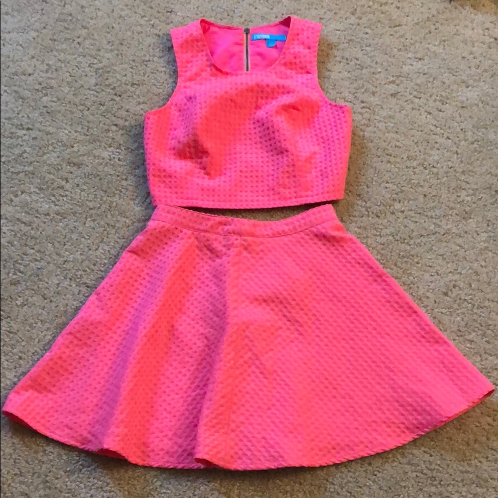 Nanette Lepore L’Amour Vibrant Pink Sleeveless Crop Top and Skirt Set Size XS